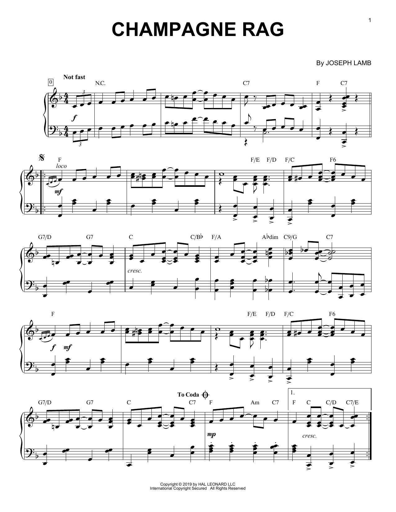 Download Joseph Lamb Champagne Rag [Jazz version] Sheet Music and learn how to play Piano Solo PDF digital score in minutes
