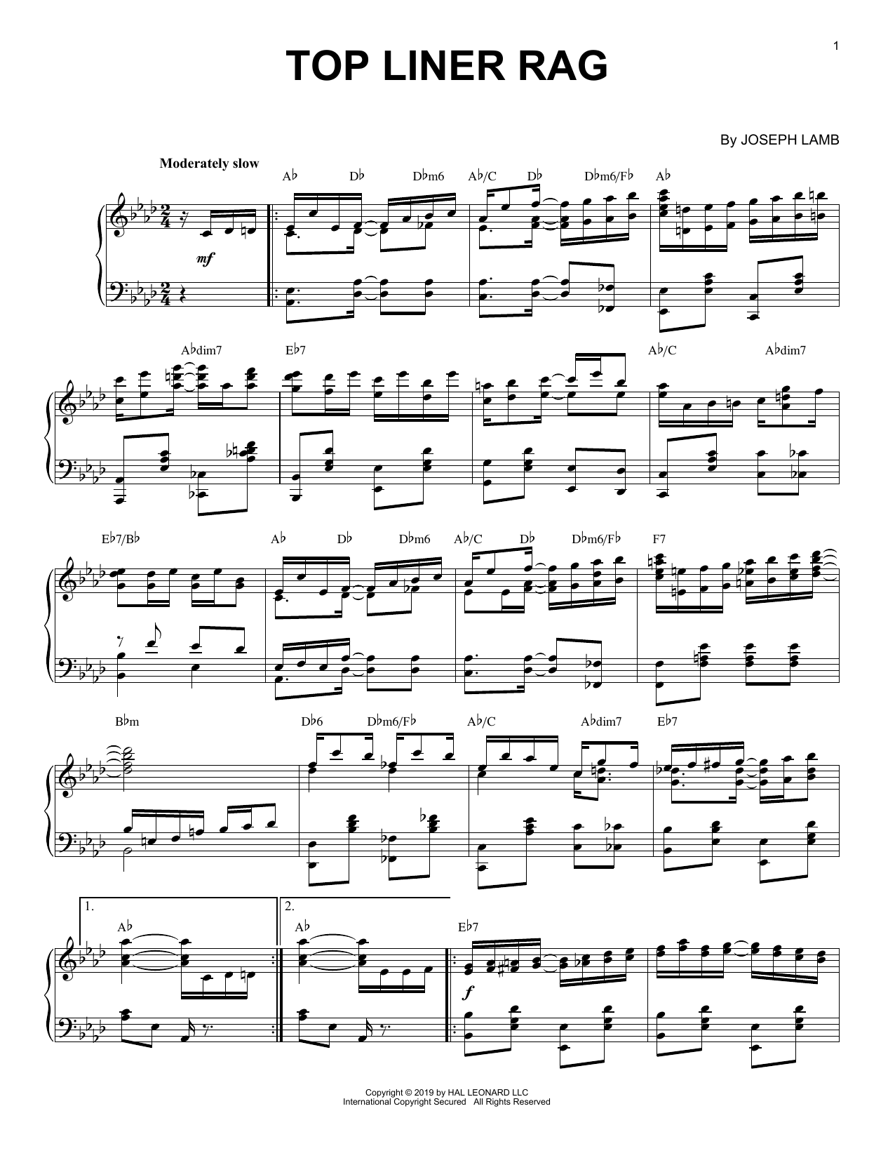 Download Joseph Lamb Top Liner Rag [Jazz version] Sheet Music and learn how to play Piano Solo PDF digital score in minutes