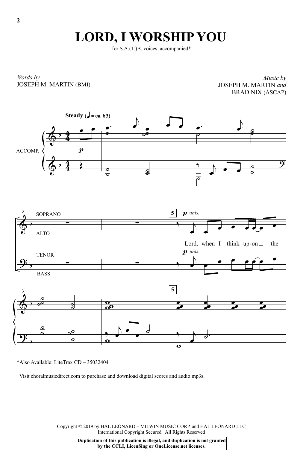 Download Joseph M. Martin & Brad Nix Lord, I Worship You Sheet Music and learn how to play SATB Choir PDF digital score in minutes