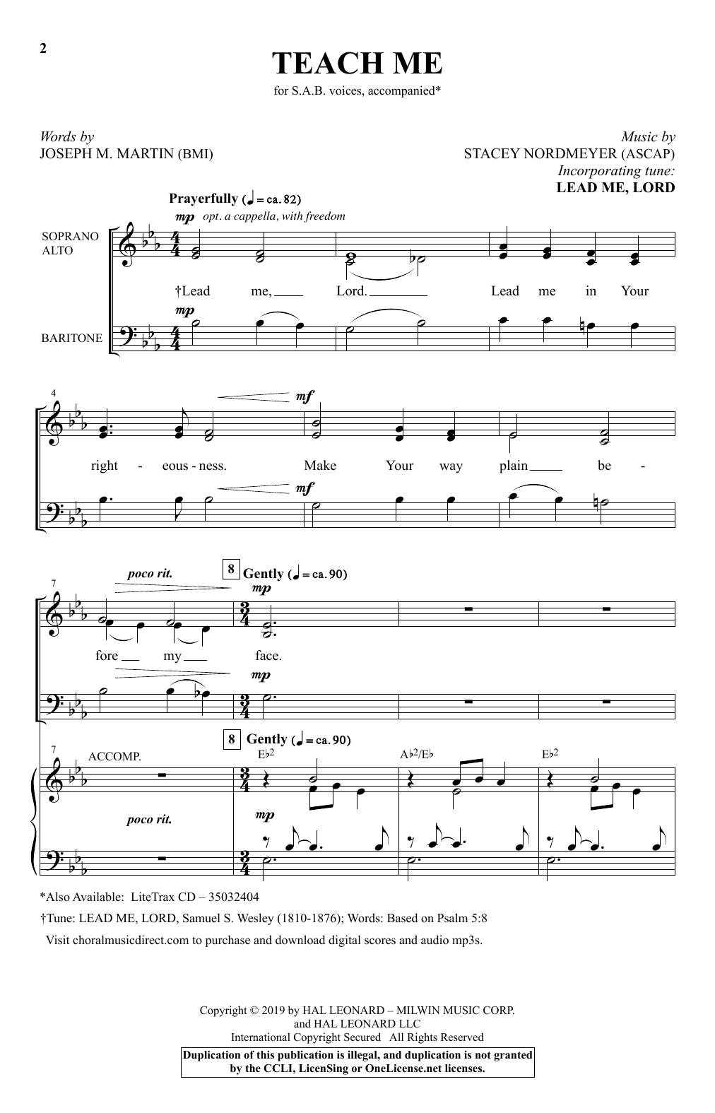 Download Joseph M. Martin & Stacey Nordmeyer Teach Me Sheet Music and learn how to play SAB Choir PDF digital score in minutes