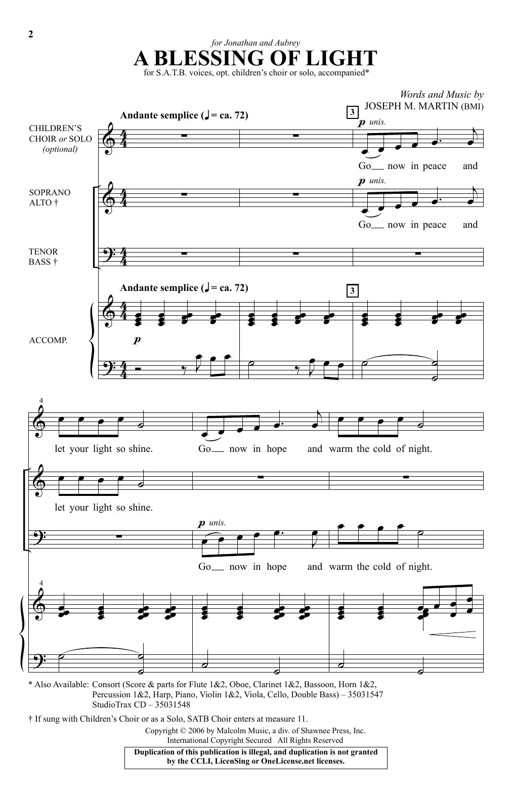 Download Joseph M. Martin A Blessing Of Light Sheet Music and learn how to play SATB PDF digital score in minutes