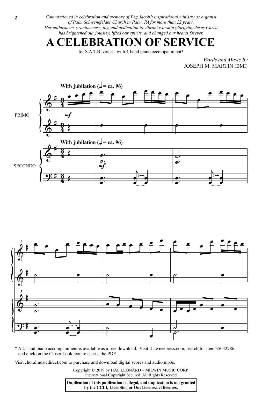 Download Joseph M. Martin A Celebration Of Service Sheet Music and learn how to play SATB Choir PDF digital score in minutes