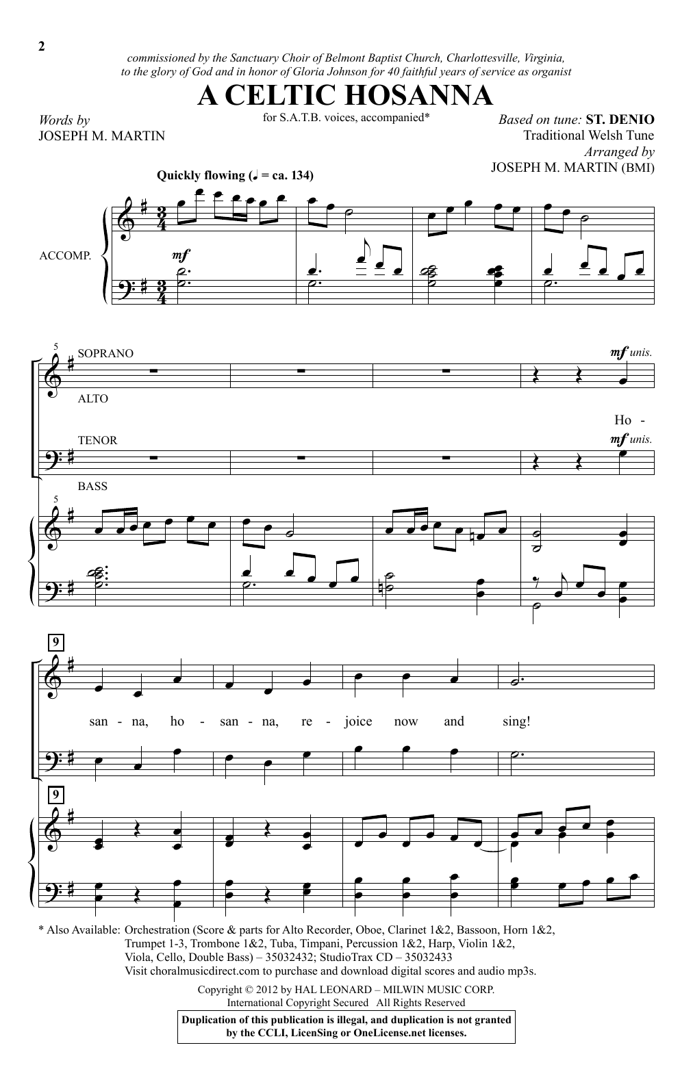 Download Joseph M. Martin A Celtic Hosanna Sheet Music and learn how to play SATB Choir PDF digital score in minutes