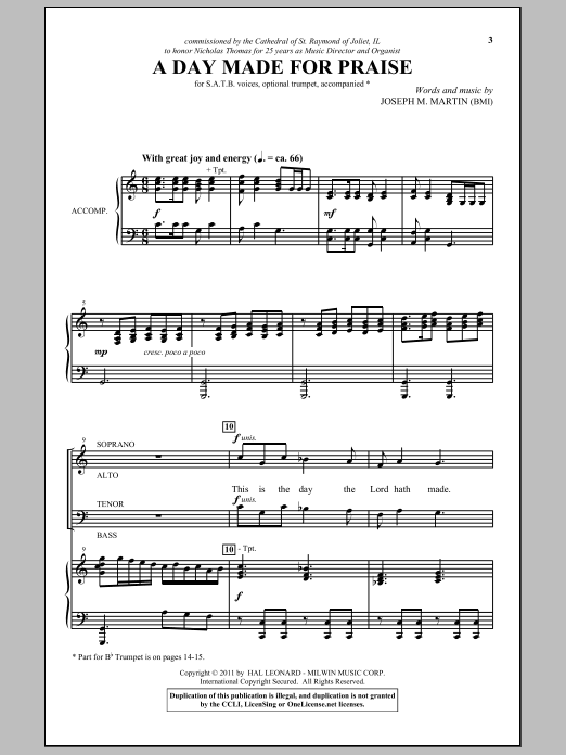 Download Joseph M. Martin A Day Made For Praise Sheet Music and learn how to play SATB PDF digital score in minutes