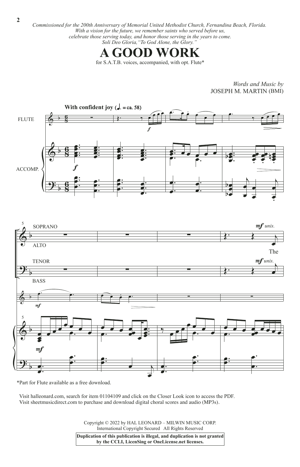 Download Joseph M. Martin A Good Work Sheet Music and learn how to play SATB Choir PDF digital score in minutes