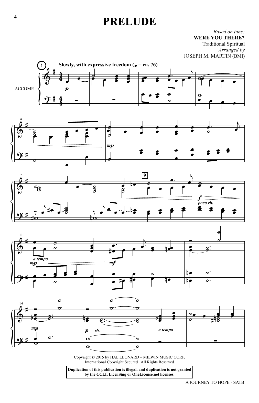Download Joseph M. Martin A Journey To Hope (A Cantata Inspired By Spirituals) Sheet Music and learn how to play SATB Choir PDF digital score in minutes