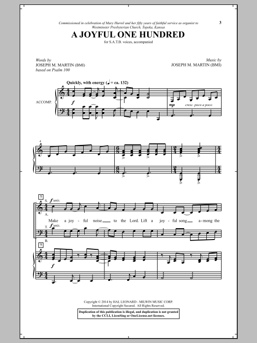 Download Joseph M. Martin A Joyful One Hundred Sheet Music and learn how to play SATB PDF digital score in minutes