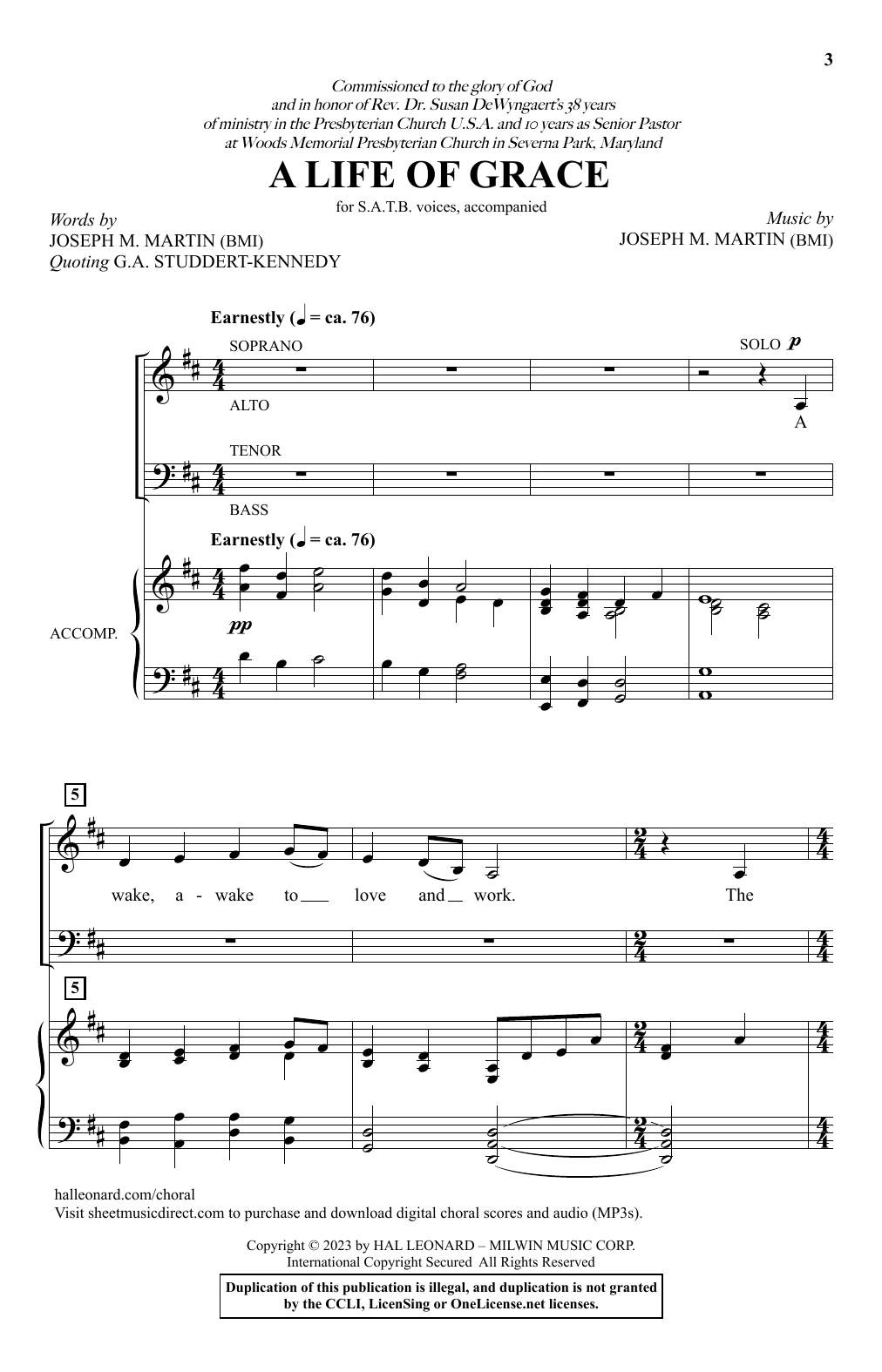 Download Joseph M. Martin A Life Of Grace Sheet Music and learn how to play SATB Choir PDF digital score in minutes