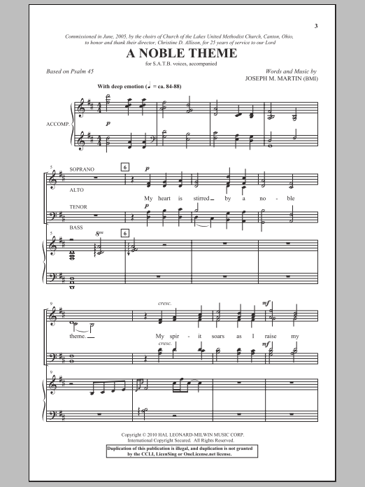 Download Joseph M. Martin A Noble Theme Sheet Music and learn how to play SATB Choir PDF digital score in minutes