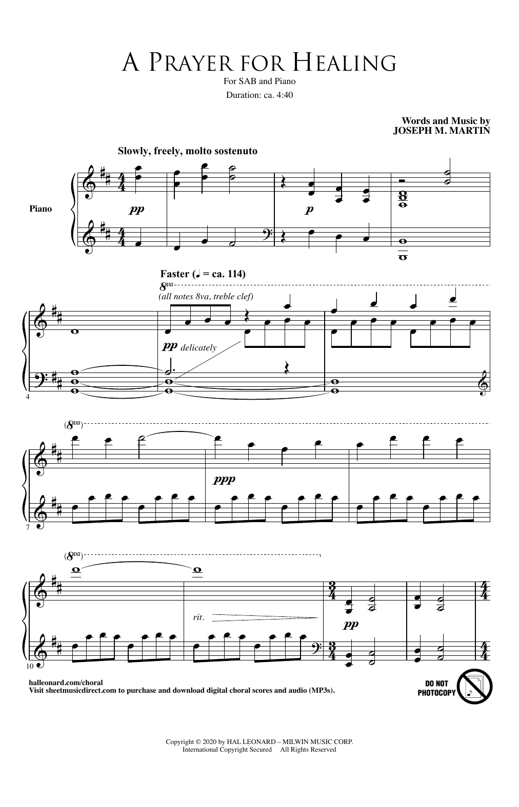 Download Joseph M. Martin A Prayer For Healing Sheet Music and learn how to play SSA Choir PDF digital score in minutes