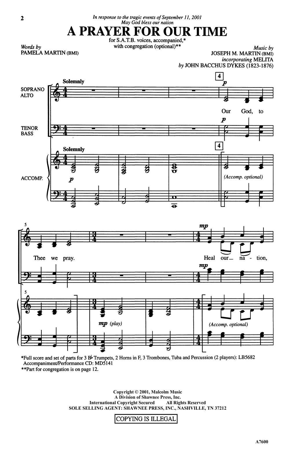 Download Joseph M. Martin A Prayer For Our Time (arr. Brant Adams) Sheet Music and learn how to play SATB Choir PDF digital score in minutes