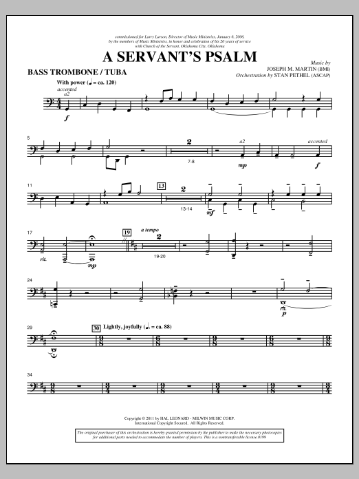 Download Joseph M. Martin A Servant's Psalm - Bass Trombone/Tuba Sheet Music and learn how to play Choir Instrumental Pak PDF digital score in minutes