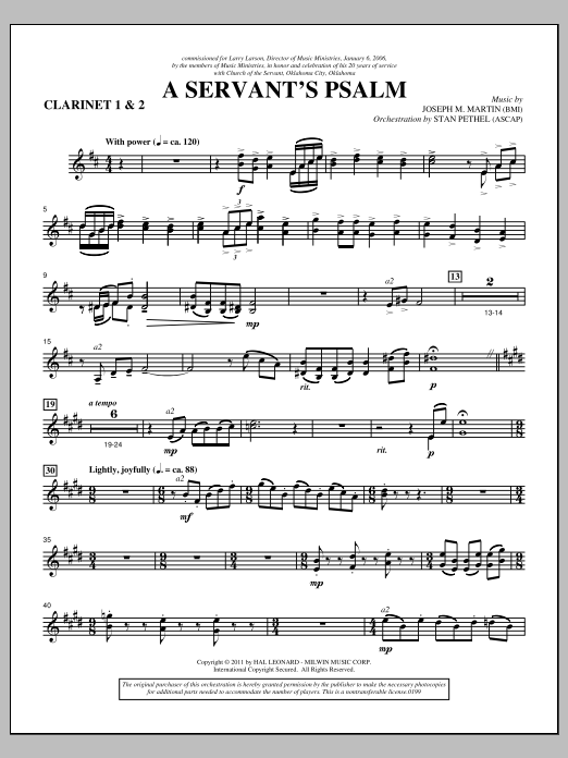 Download Joseph M. Martin A Servant's Psalm - Bb Clarinet 1,2 Sheet Music and learn how to play Choir Instrumental Pak PDF digital score in minutes