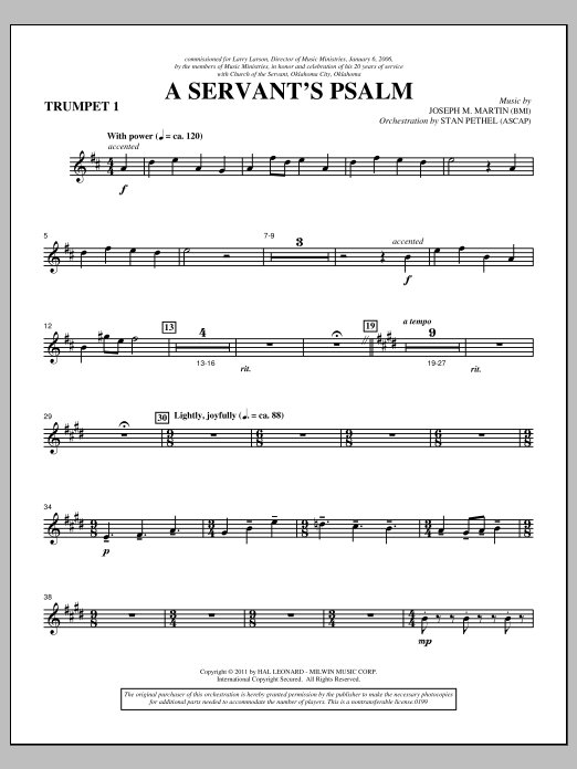 Download Joseph M. Martin A Servant's Psalm - Bb Trumpet 1 Sheet Music and learn how to play Choir Instrumental Pak PDF digital score in minutes