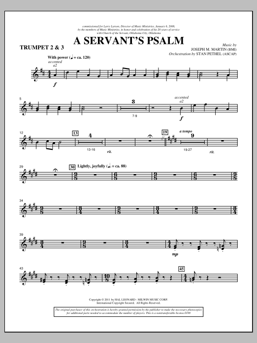 Download Joseph M. Martin A Servant's Psalm - Bb Trumpet 2,3 Sheet Music and learn how to play Choir Instrumental Pak PDF digital score in minutes
