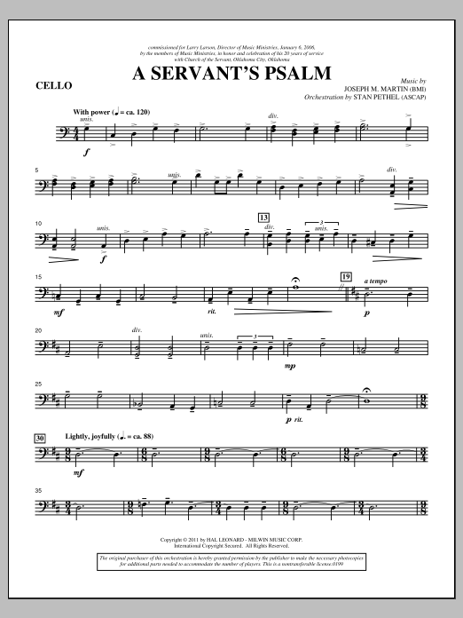 Download Joseph M. Martin A Servant's Psalm - Cello Sheet Music and learn how to play Choir Instrumental Pak PDF digital score in minutes