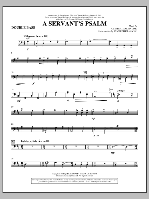 Download Joseph M. Martin A Servant's Psalm - Double Bass Sheet Music and learn how to play Choir Instrumental Pak PDF digital score in minutes
