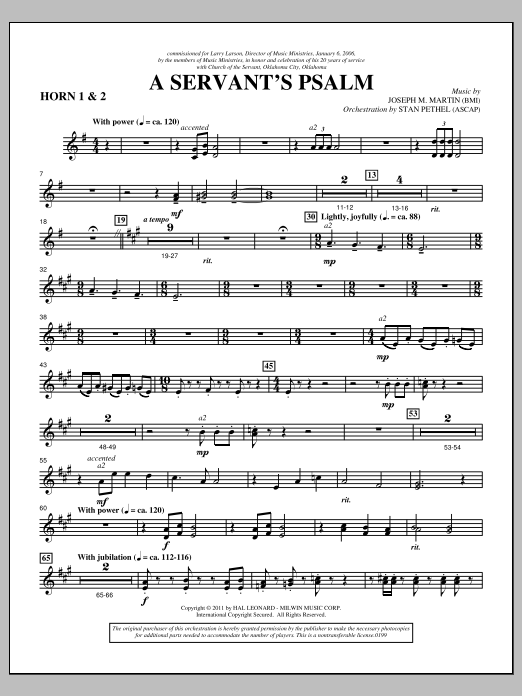 Download Joseph M. Martin A Servant's Psalm - F Horn 1,2 Sheet Music and learn how to play Choir Instrumental Pak PDF digital score in minutes