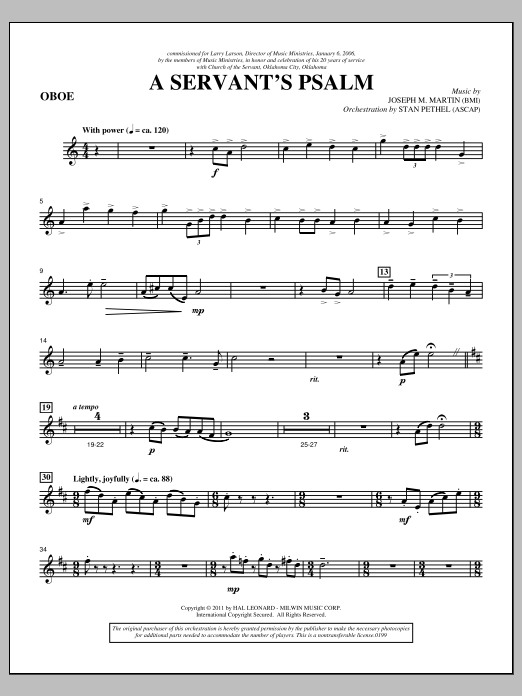 Download Joseph M. Martin A Servant's Psalm - Oboe Sheet Music and learn how to play Choir Instrumental Pak PDF digital score in minutes