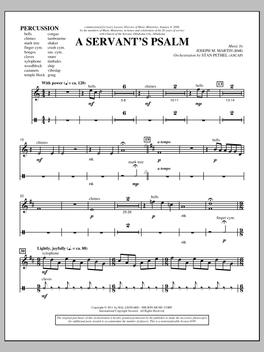Download Joseph M. Martin A Servant's Psalm - Percussion 1 & 2 Sheet Music and learn how to play Choir Instrumental Pak PDF digital score in minutes