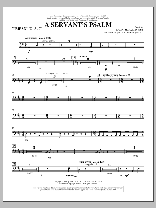 Download Joseph M. Martin A Servant's Psalm - Timpani Sheet Music and learn how to play Choir Instrumental Pak PDF digital score in minutes