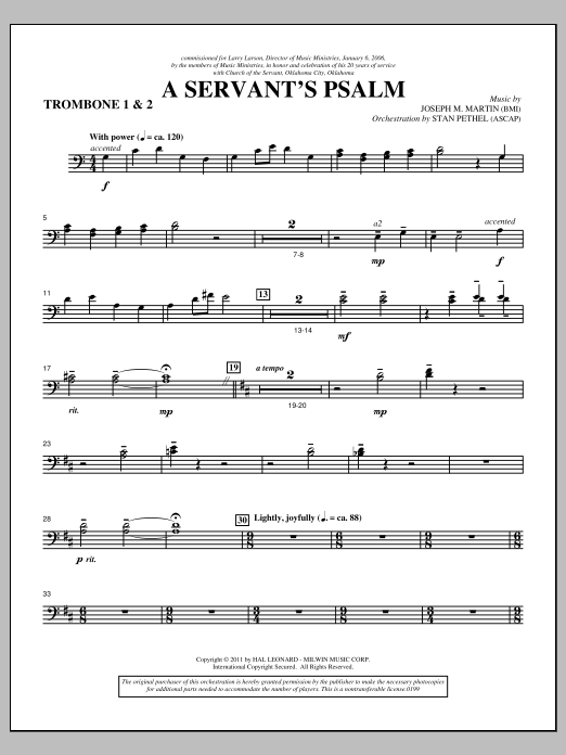 Download Joseph M. Martin A Servant's Psalm - Trombone 1 & 2 Sheet Music and learn how to play Choir Instrumental Pak PDF digital score in minutes