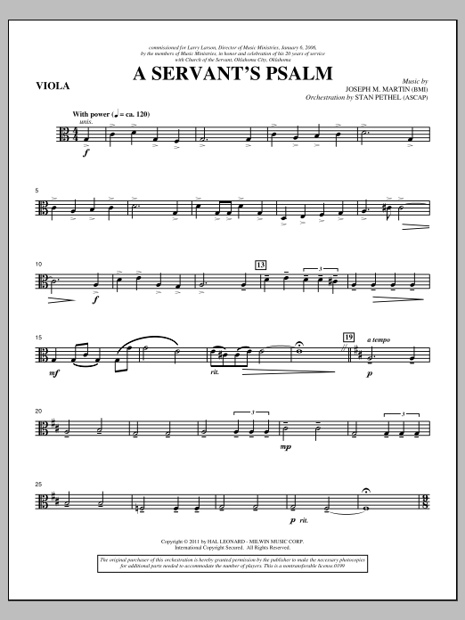 Download Joseph M. Martin A Servant's Psalm - Viola Sheet Music and learn how to play Choir Instrumental Pak PDF digital score in minutes