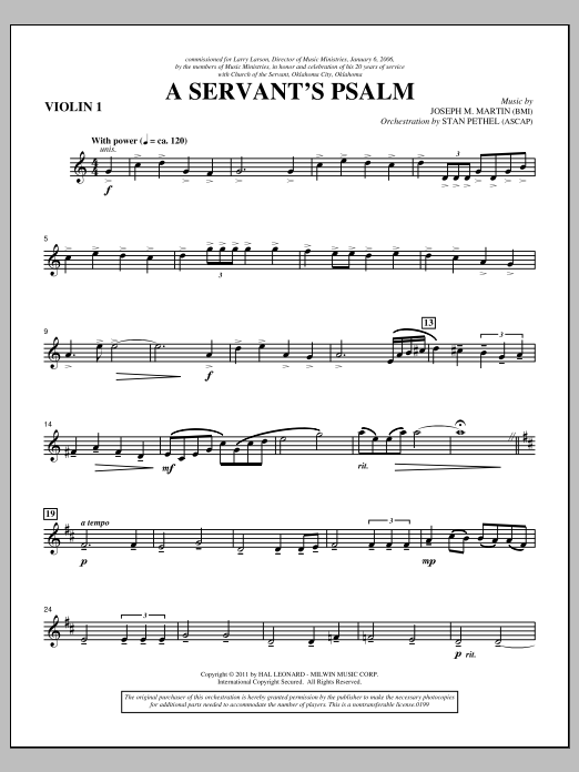 Download Joseph M. Martin A Servant's Psalm - Violin 1 Sheet Music and learn how to play Choir Instrumental Pak PDF digital score in minutes