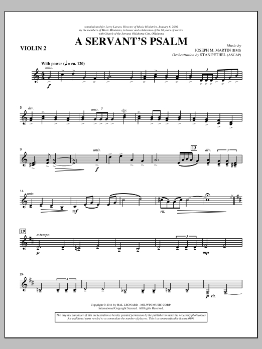 Download Joseph M. Martin A Servant's Psalm - Violin 2 Sheet Music and learn how to play Choir Instrumental Pak PDF digital score in minutes
