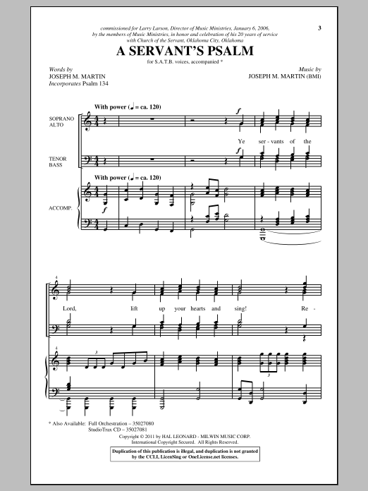 Download Joseph M. Martin A Servant's Psalm Sheet Music and learn how to play SATB PDF digital score in minutes