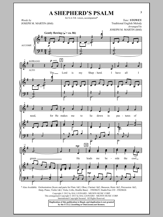 Download Joseph M. Martin A Shepherd's Psalm Sheet Music and learn how to play SATB PDF digital score in minutes
