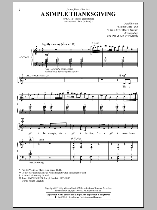 Download Joseph M. Martin A Simple Thanksgiving Sheet Music and learn how to play SATB Choir PDF digital score in minutes