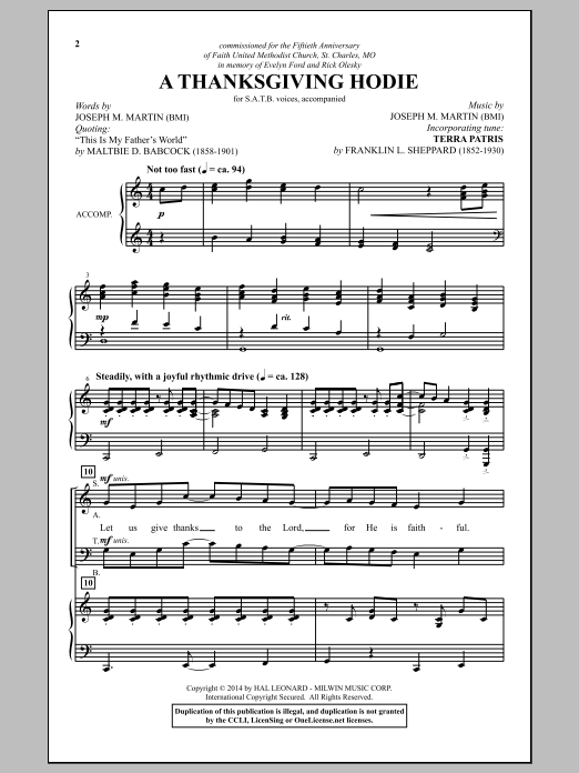 Download Joseph M. Martin A Thanksgiving Hodie Sheet Music and learn how to play SATB PDF digital score in minutes