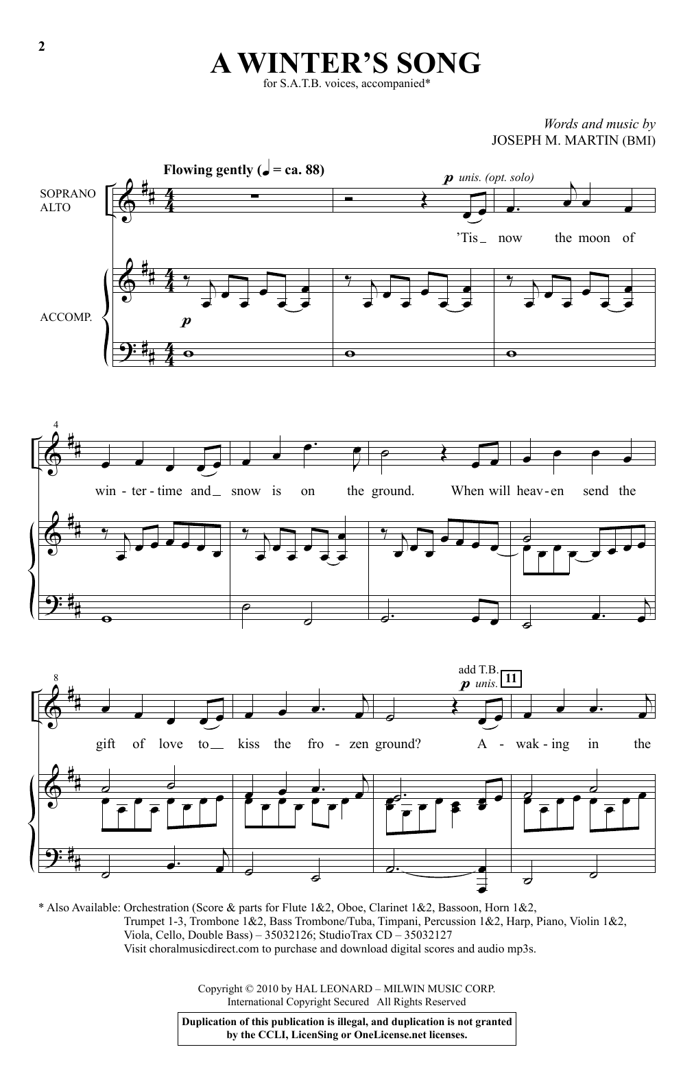 Download Joseph M. Martin A Winter's Song (from Winter's Grace) Sheet Music and learn how to play SATB PDF digital score in minutes