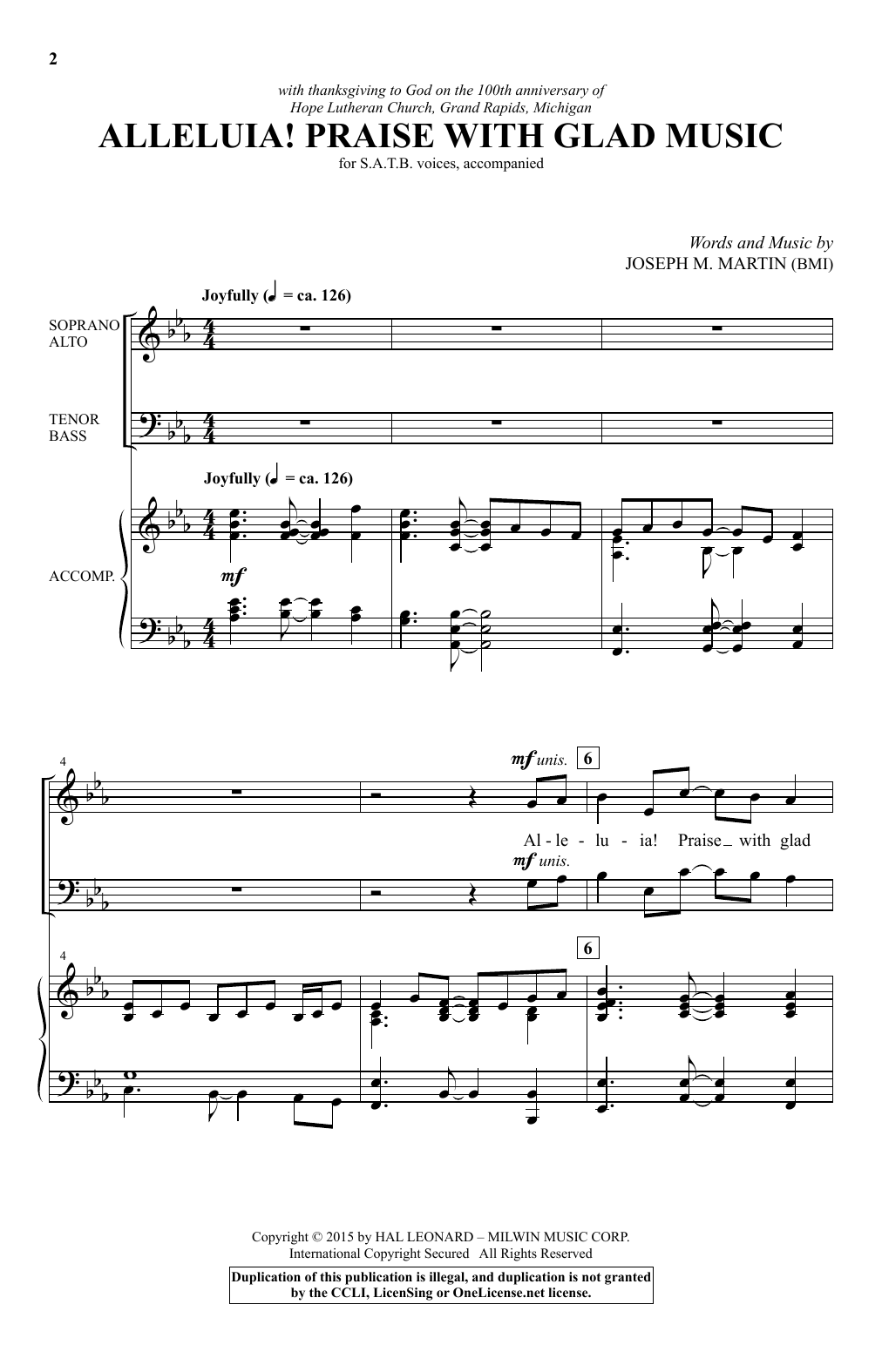Download Joseph M. Martin Alleluia! Praise With Glad Music Sheet Music and learn how to play SATB PDF digital score in minutes
