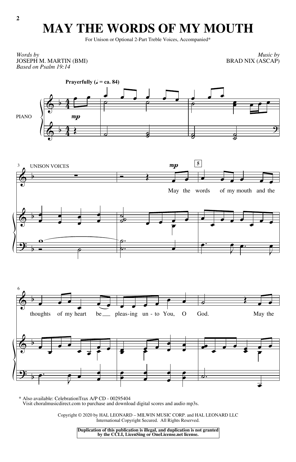 Download Joseph M. Martin and Brad Nix May The Words Of My Mouth Sheet Music and learn how to play Unison Choir PDF digital score in minutes