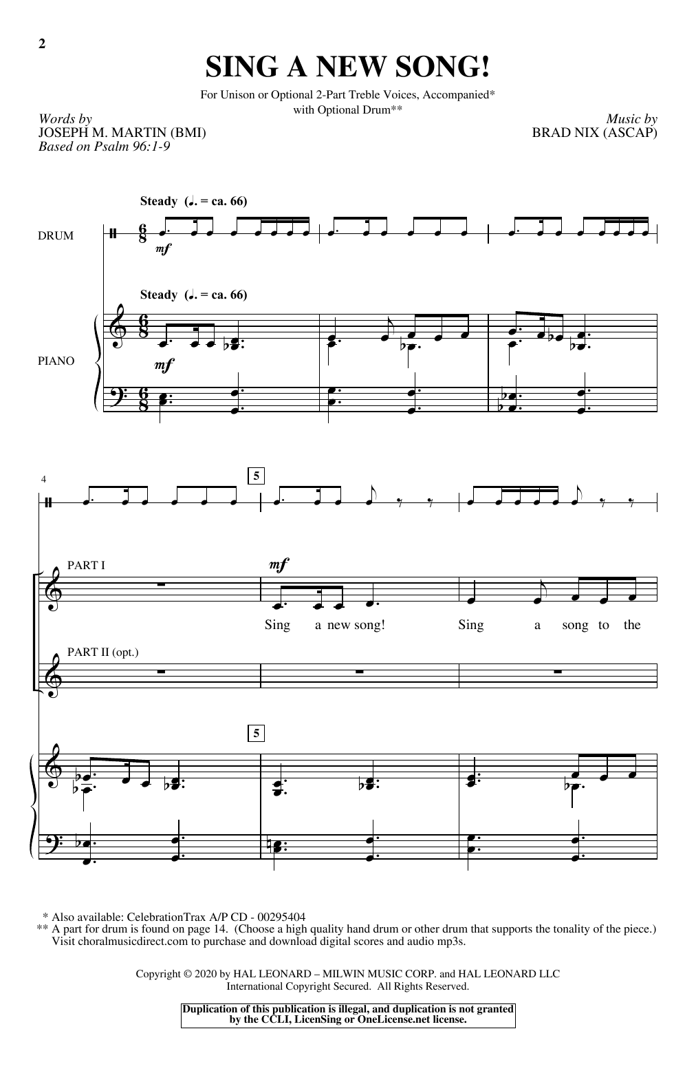 Download Joseph M. Martin and Brad Nix Sing A New Song! Sheet Music and learn how to play Unison Choir PDF digital score in minutes