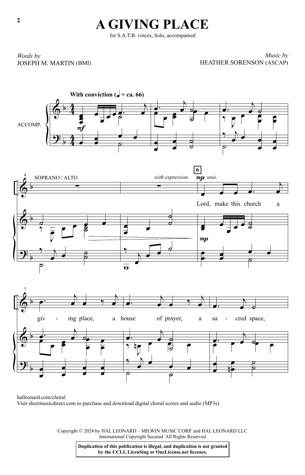 Download Joseph M. Martin and Heather Sorenson A Giving Place Sheet Music and learn how to play SATB Choir PDF digital score in minutes