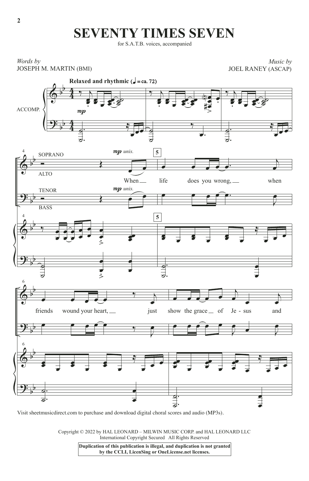 Download Joseph M. Martin and Joel Raney Seventy Times Seven Sheet Music and learn how to play SATB Choir PDF digital score in minutes