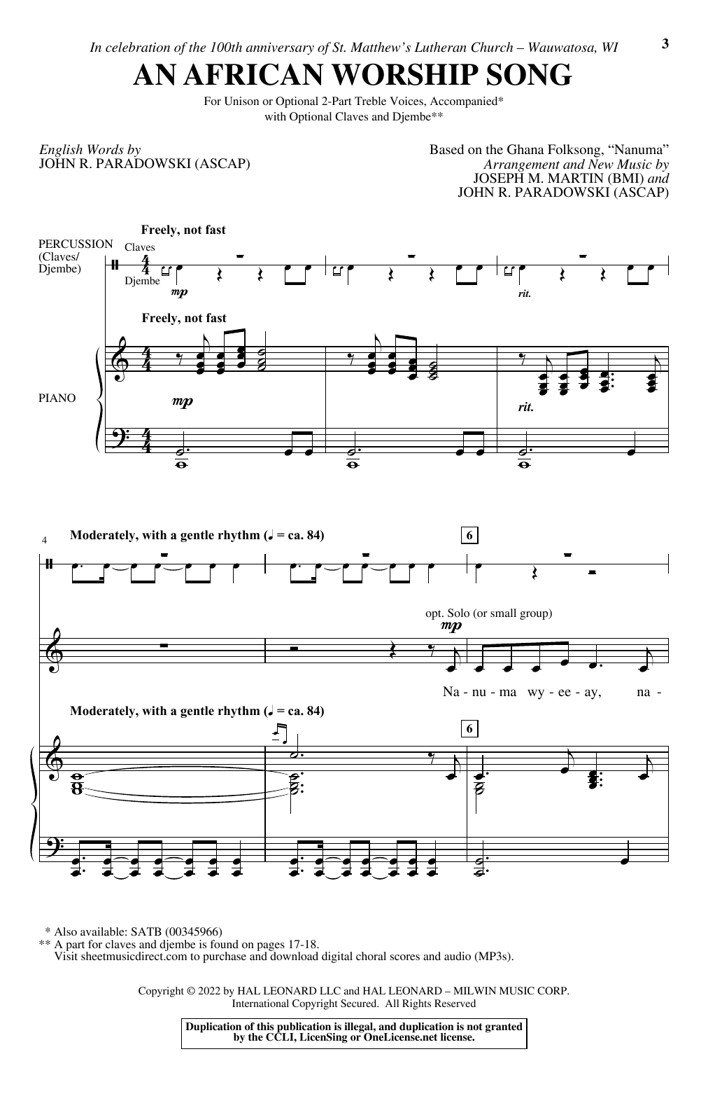 Download Joseph M. Martin and John R. Paradowski An African Worship Song Sheet Music and learn how to play SATB Choir PDF digital score in minutes