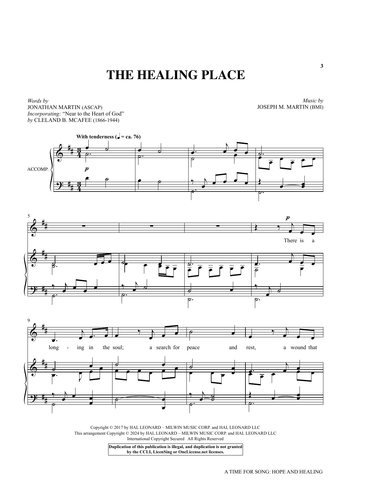 Download Joseph M. Martin and Jonathan Martin The Healing Place Sheet Music and learn how to play Piano & Vocal PDF digital score in minutes