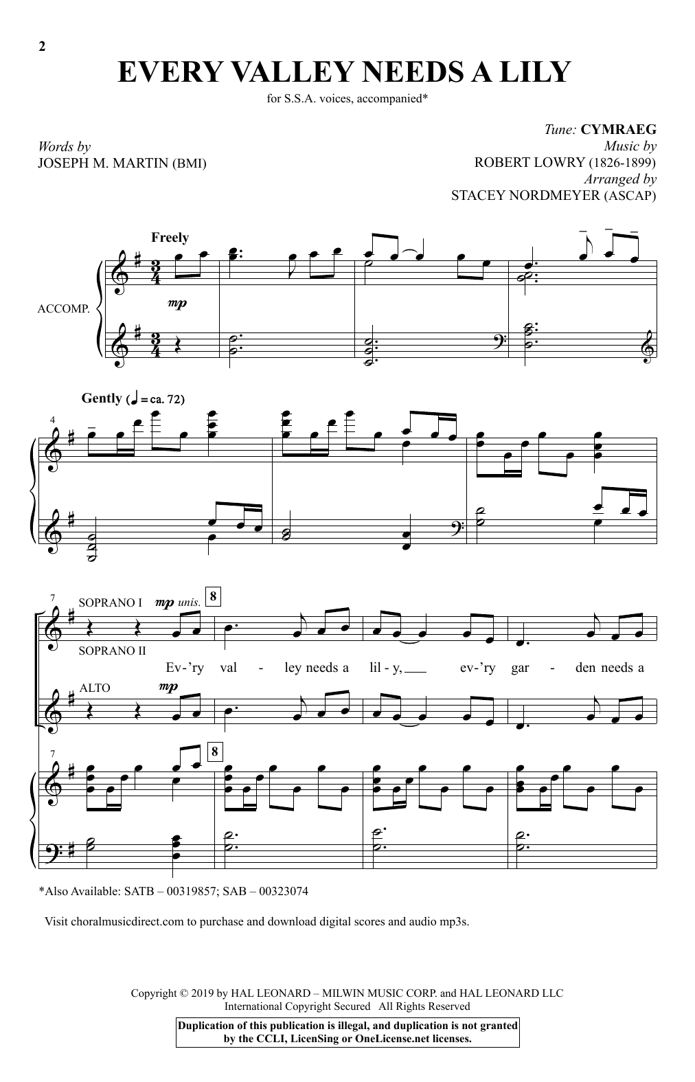 Download Joseph M. Martin and Robert Lowry Every Valley Needs A Lily (arr. Stacey Nordmeyer) Sheet Music and learn how to play SAB Choir PDF digital score in minutes