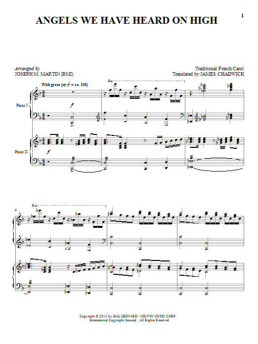 Download Joseph M. Martin Angels We Have Heard On High Sheet Music and learn how to play Piano Duet PDF digital score in minutes