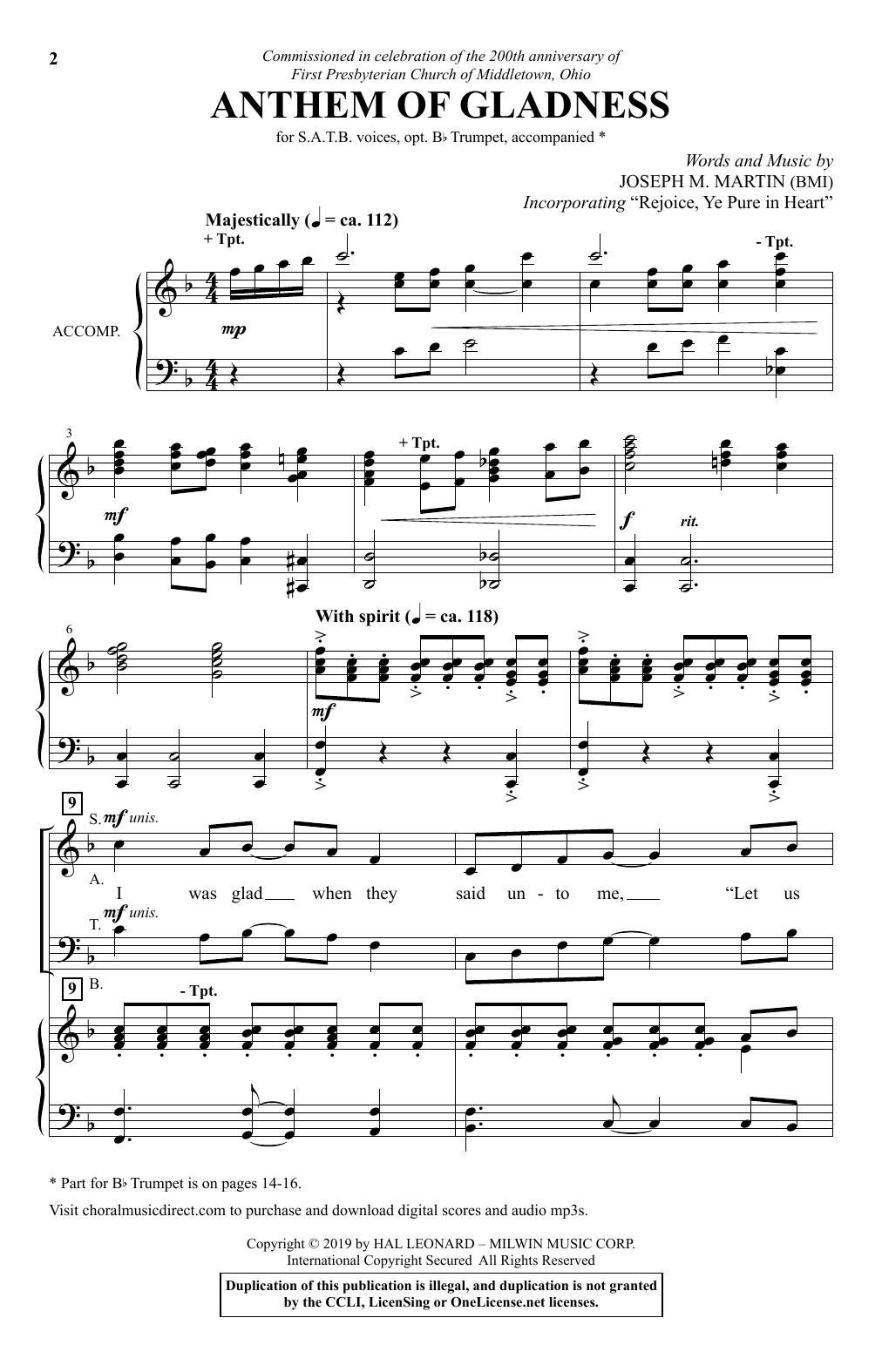 Download Joseph M. Martin Anthem Of Gladness Sheet Music and learn how to play SATB Choir PDF digital score in minutes