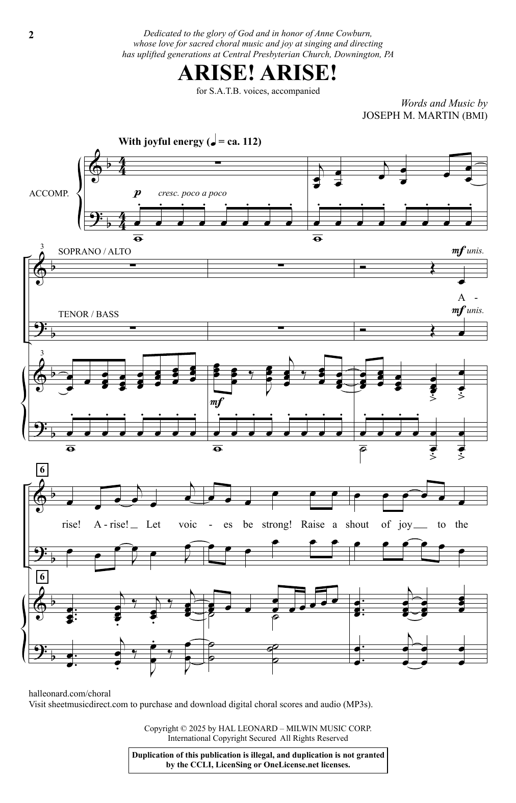 Download Joseph M. Martin Arise! Arise! Sheet Music and learn how to play SATB Choir PDF digital score in minutes