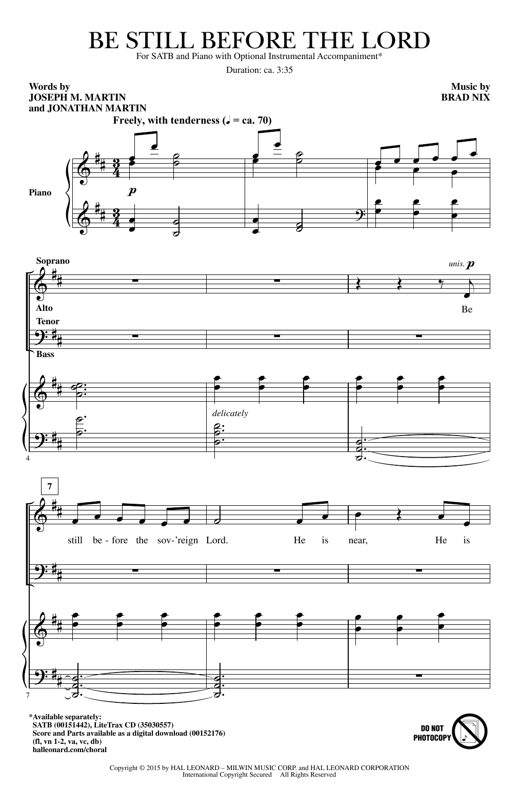 Download Brad Nix Be Still Before The Lord Sheet Music and learn how to play SATB PDF digital score in minutes