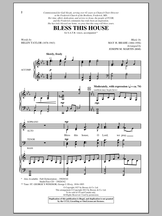 Download Joseph M. Martin Bless This House Sheet Music and learn how to play SSA PDF digital score in minutes
