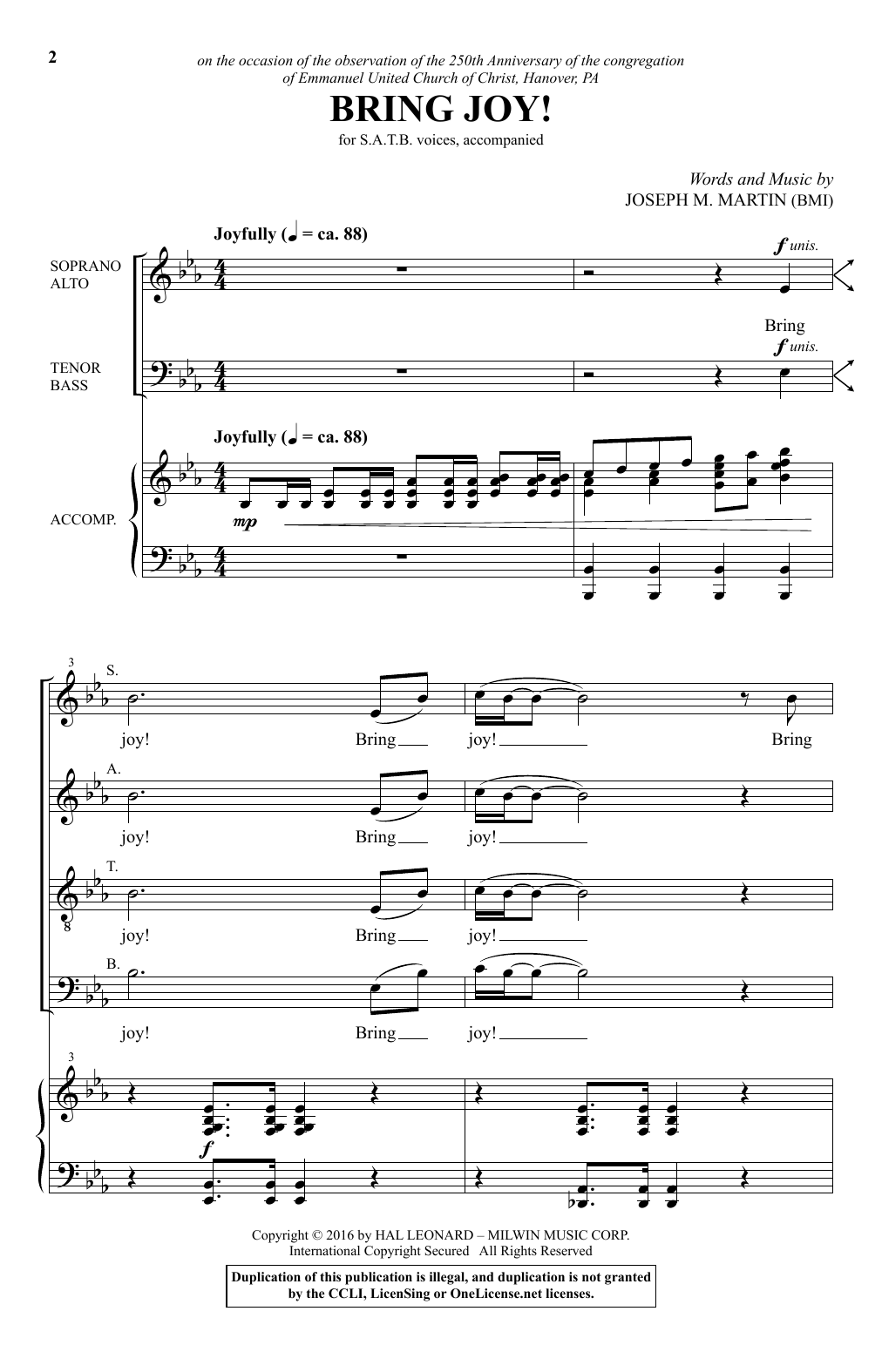 Download Joseph M. Martin Bring Joy! Sheet Music and learn how to play SATB PDF digital score in minutes