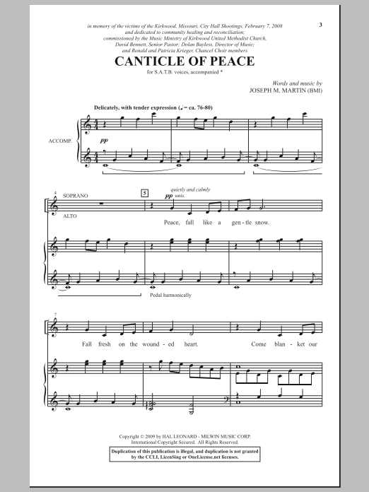 Download Joseph M. Martin Canticle Of Peace Sheet Music and learn how to play SATB Choir PDF digital score in minutes