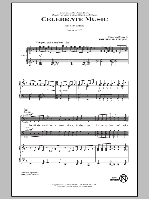 Download Joseph M. Martin Celebrate Music Sheet Music and learn how to play SSA PDF digital score in minutes